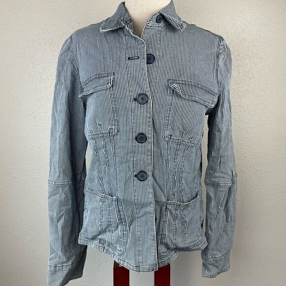 INC International Concepts 2 Piece Matching Blue & White Striped Jacket & Pants - Picture 1 of 12